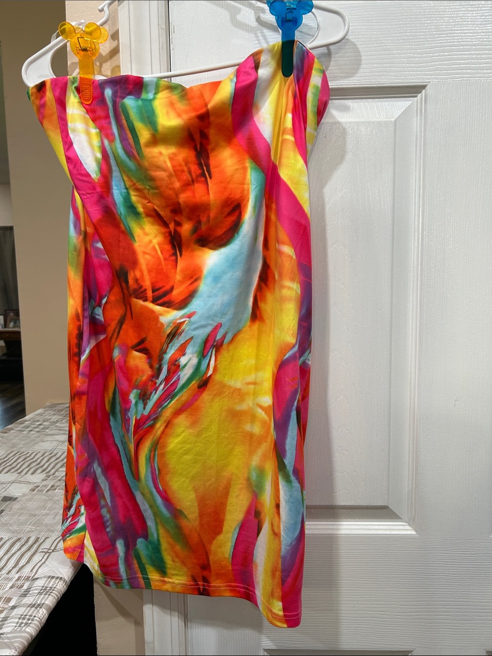 SHEIN Strapless Multicolor Dress in Pink, Orange, Yellow, Blue